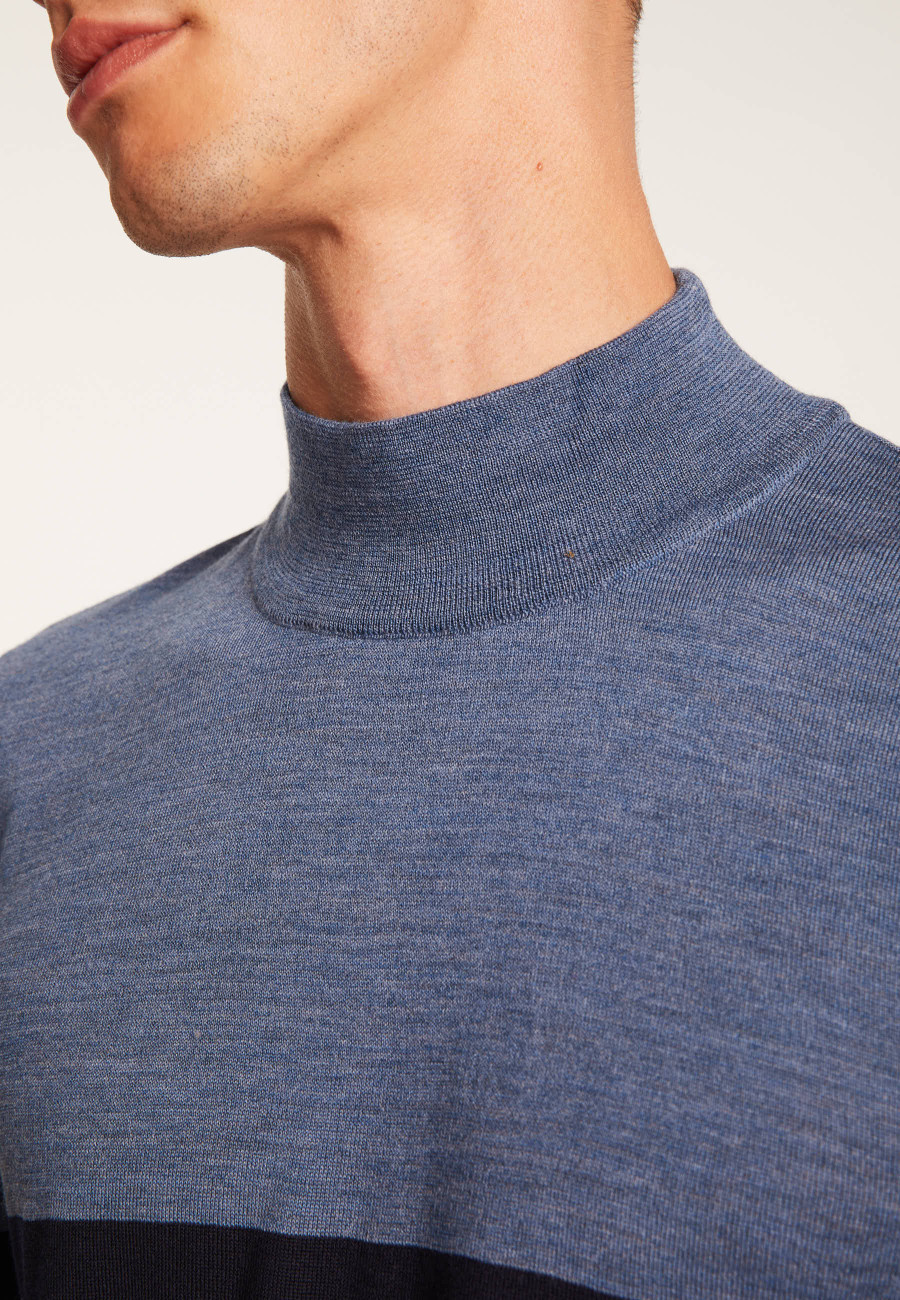 Striped wool sweater with high neck collar - Lazaar