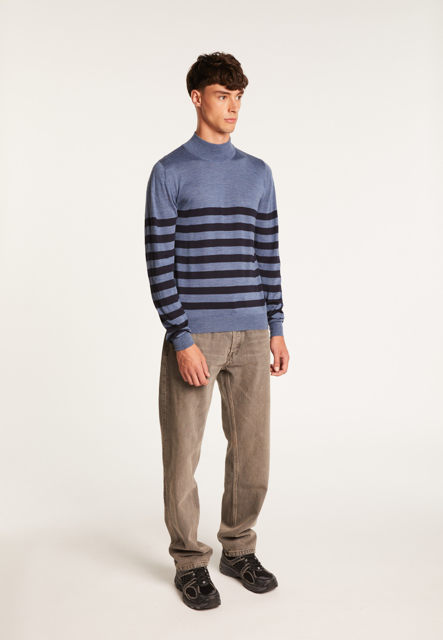 Pull rayé col montant en laine - Lazaar