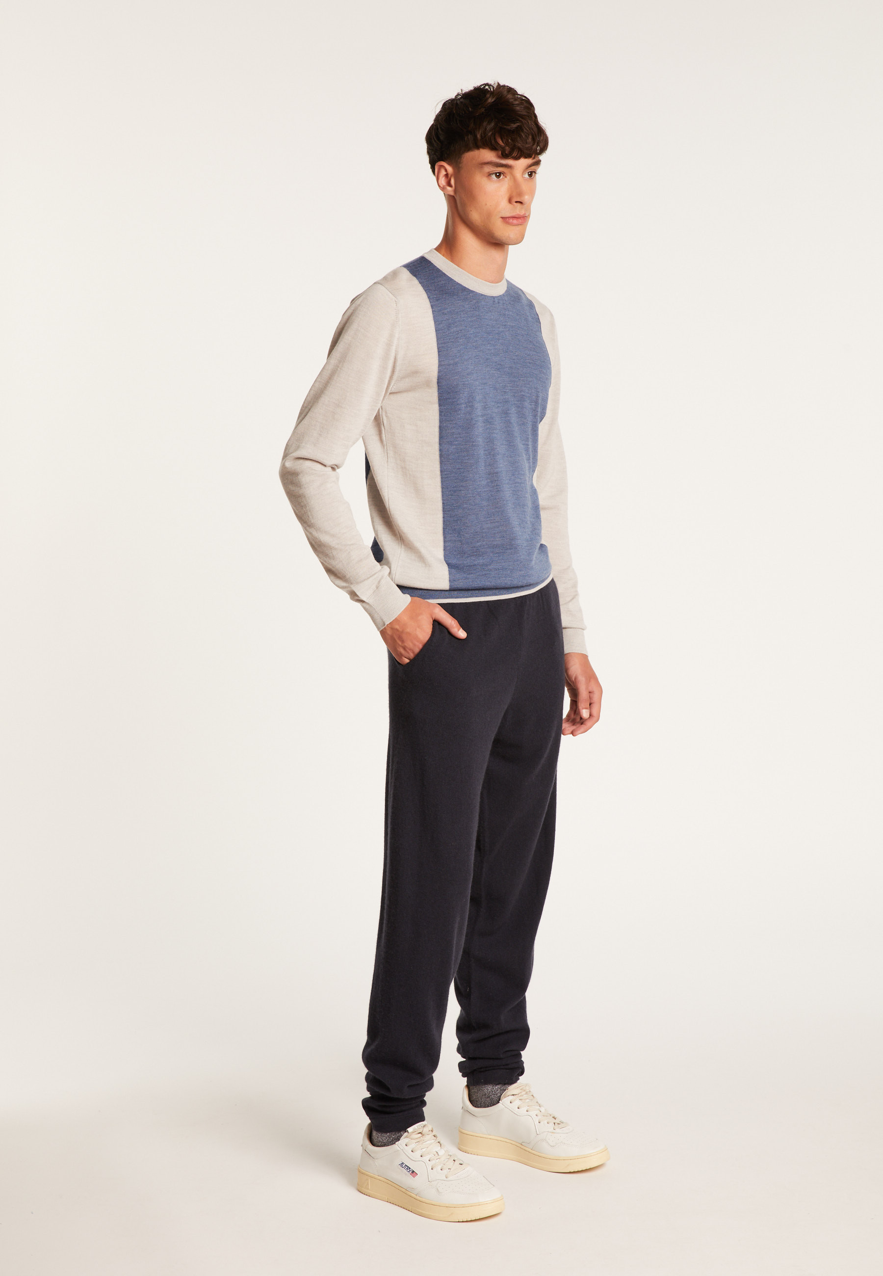Pull bicolore en laine - Lasso 7147 baltique/marine - 05 Bleu marine