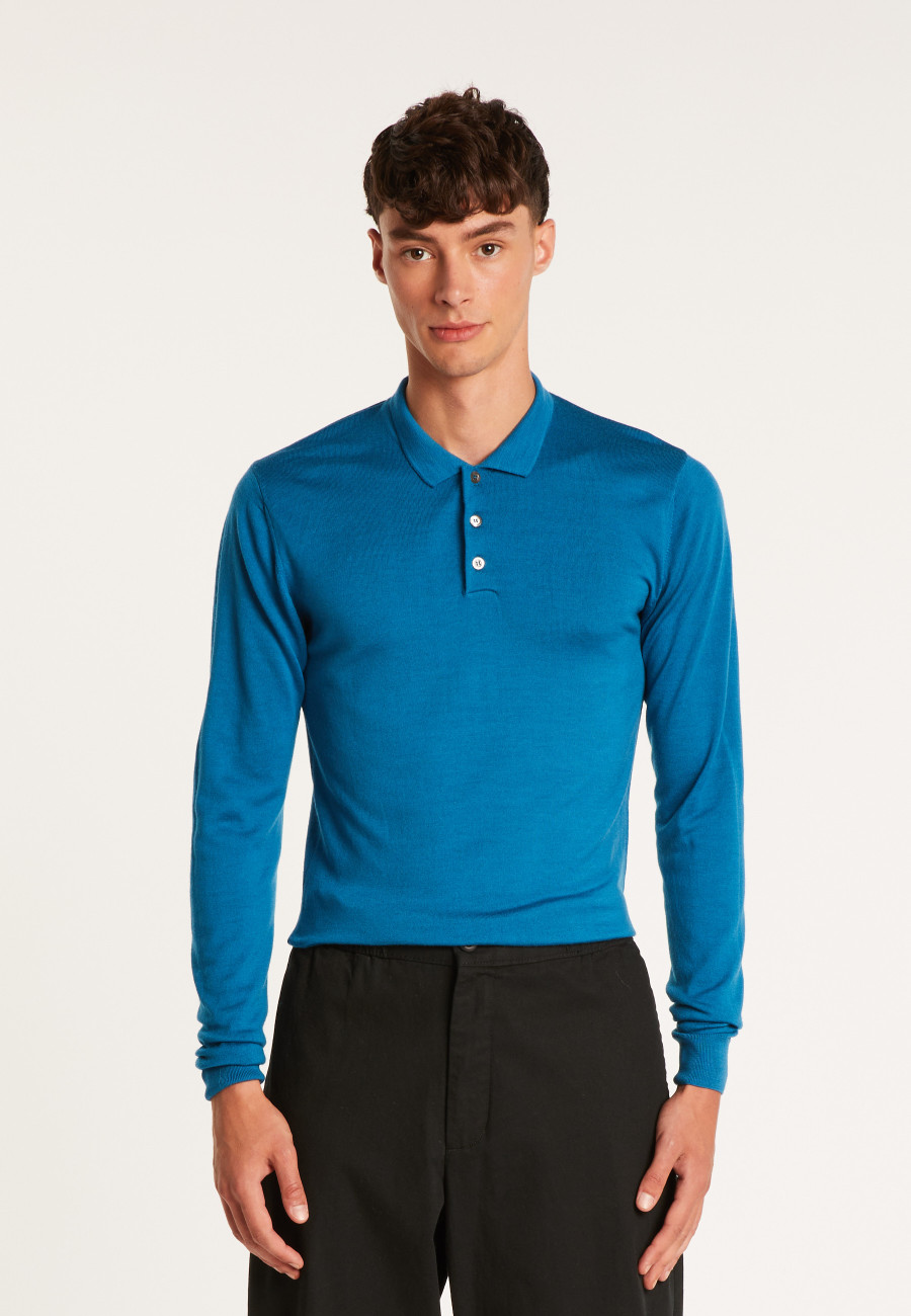 Suéter gola polo de lã merino com logotipo - Eni