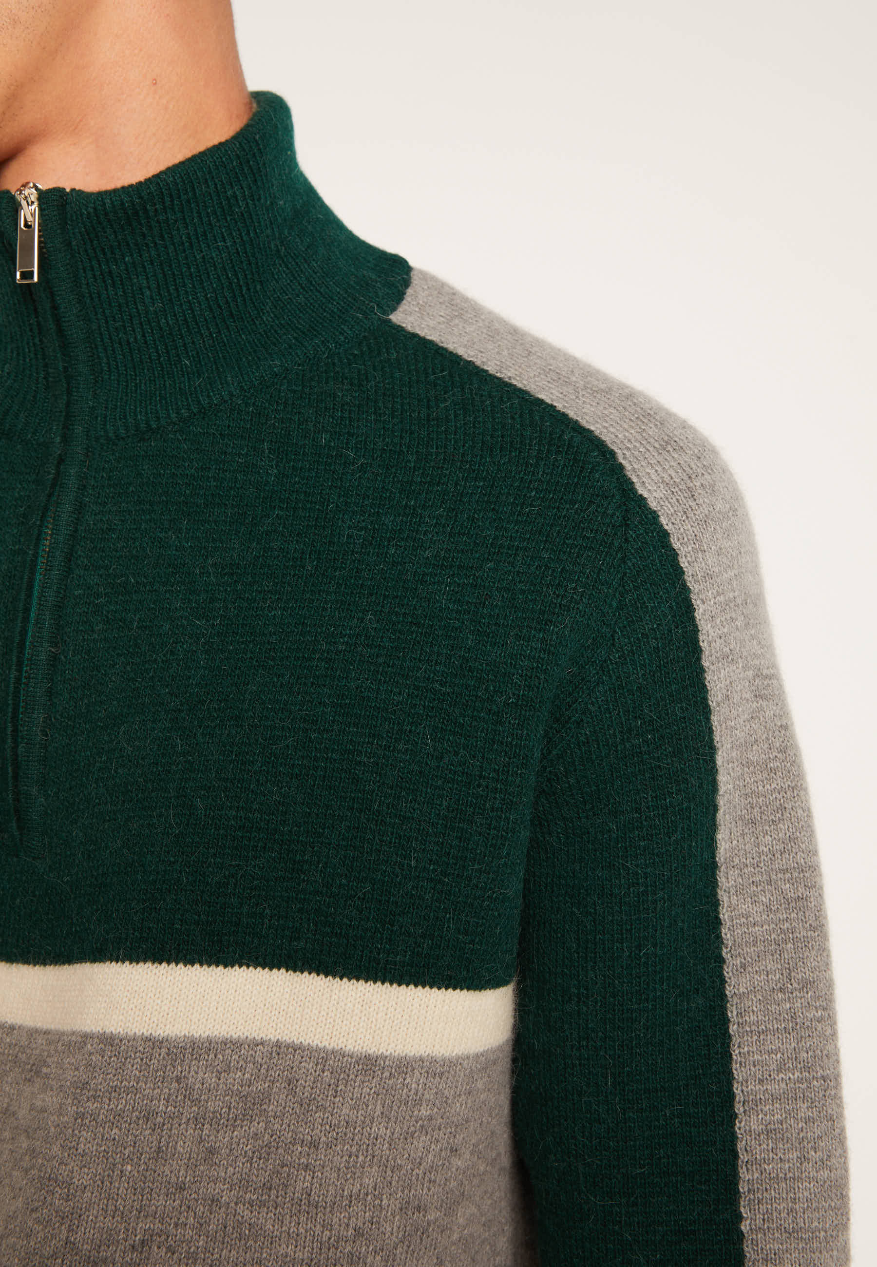 Pull tricolore col camionneur en laine alpaga - Augustin 7552 volute/ecru/sapin - 11 Gris clair 