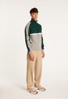 Pull tricolore col camionneur en laine alpaga - Augustin 7552 volute/ecru/sapin - 11 Gris clair 