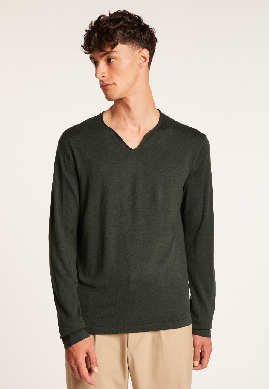Merino wool sweater with Tunisian collar with logo - Etan