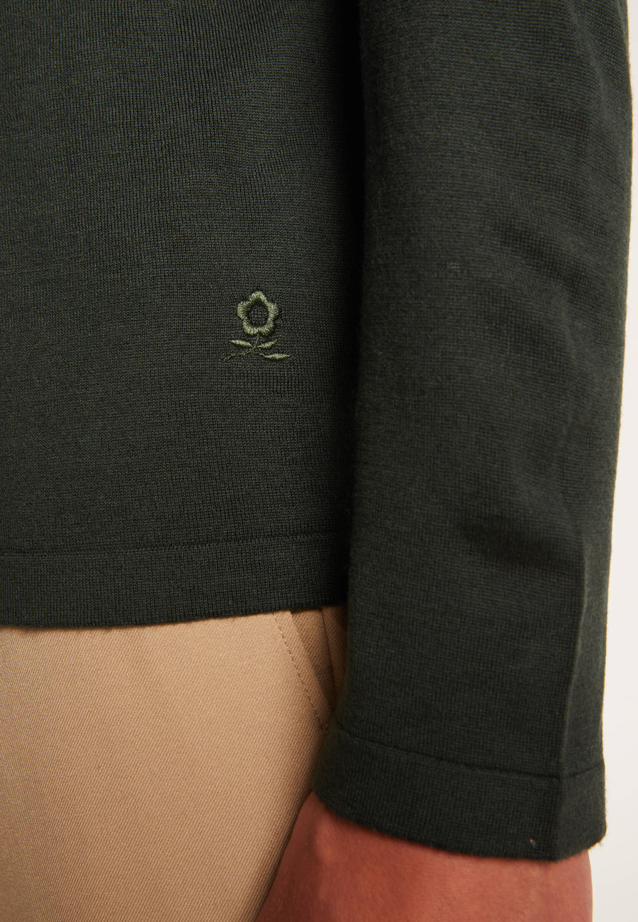 Merino wool sweater with Tunisian collar with logo - Etan