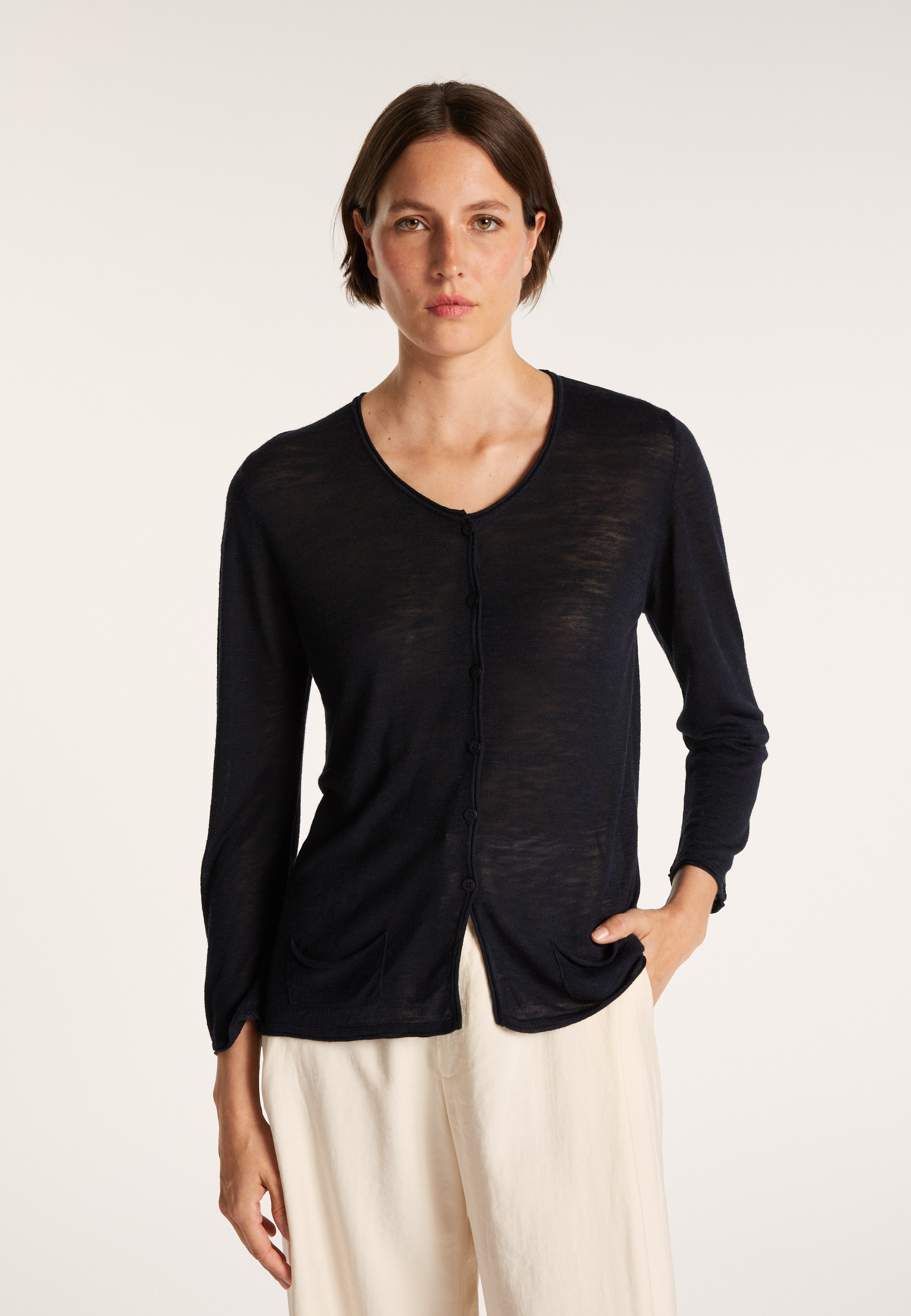 Cardigan à poches en lin flammé - Bao 7240