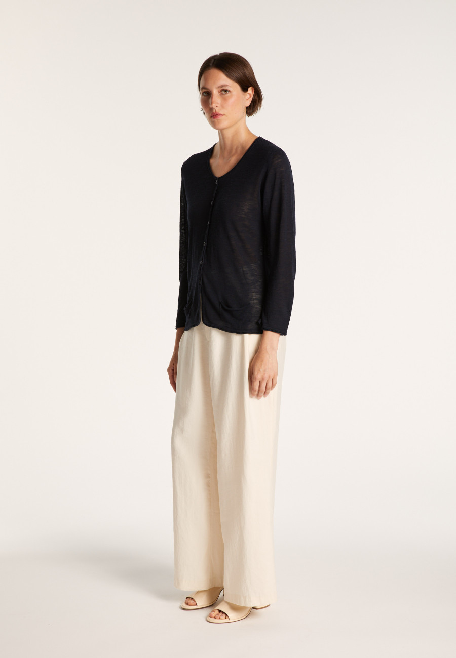 Slub linen cardigan with pockets - Bao