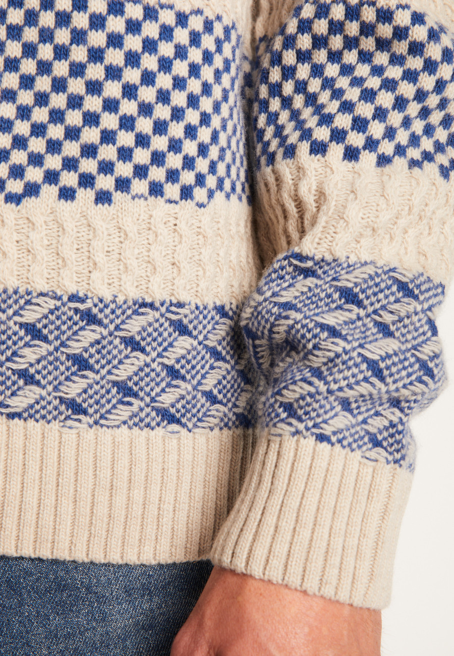 Suéter bicolor de gola redonda em lã merino - Toledo