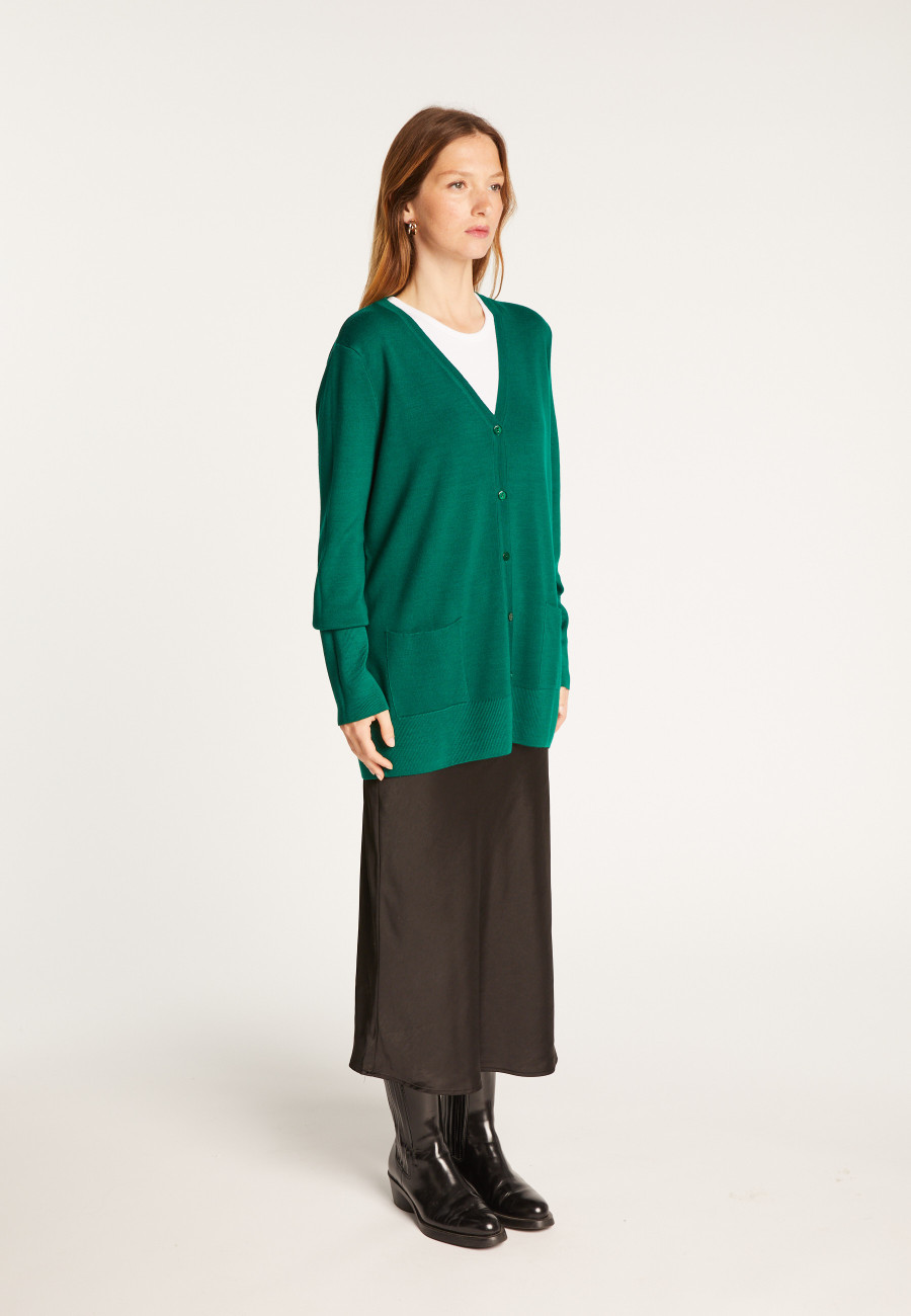 Long buttoned V-neck cardigan in merino wool - Alister