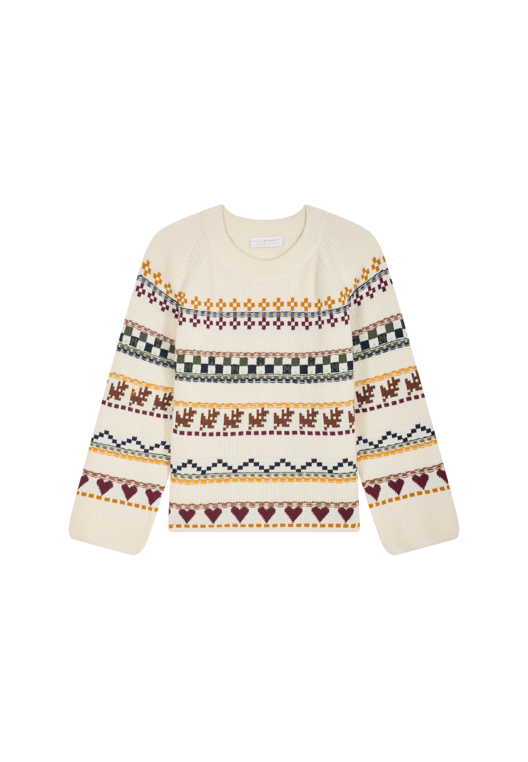 Pull col rond à motifs en laine mérinos - Romance