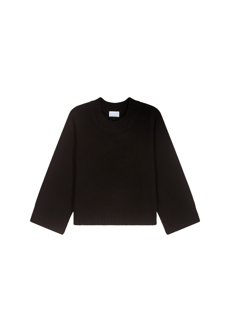 Suéter curto com gola redonda em cashmere - Vicky