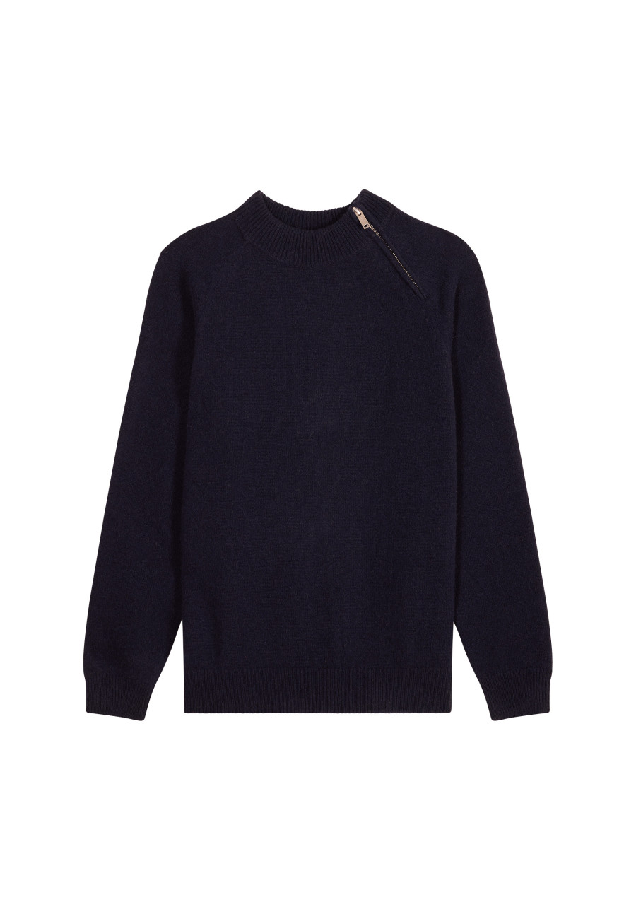 Cashmere Blend Zip-Up Shoulder Sweater - Tiam