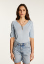 T-shirt col V en lin flammé - Bonbon