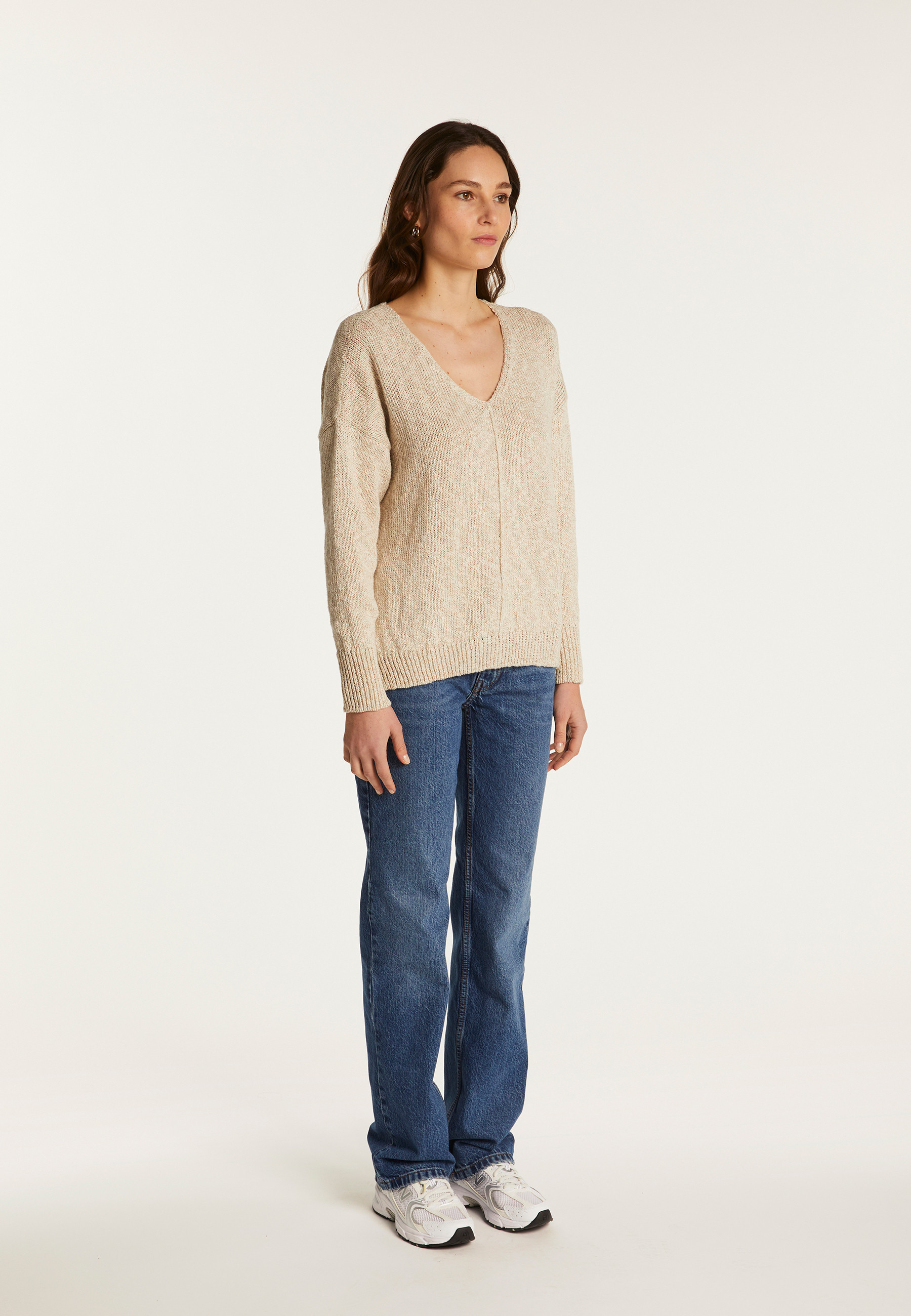V-neck cotton and linen sweater - Nathalie