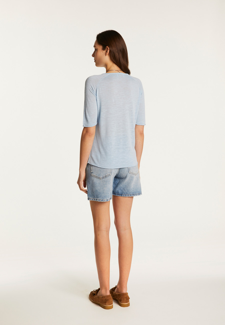 Flamed linen V-neck t-shirt - Bonbon