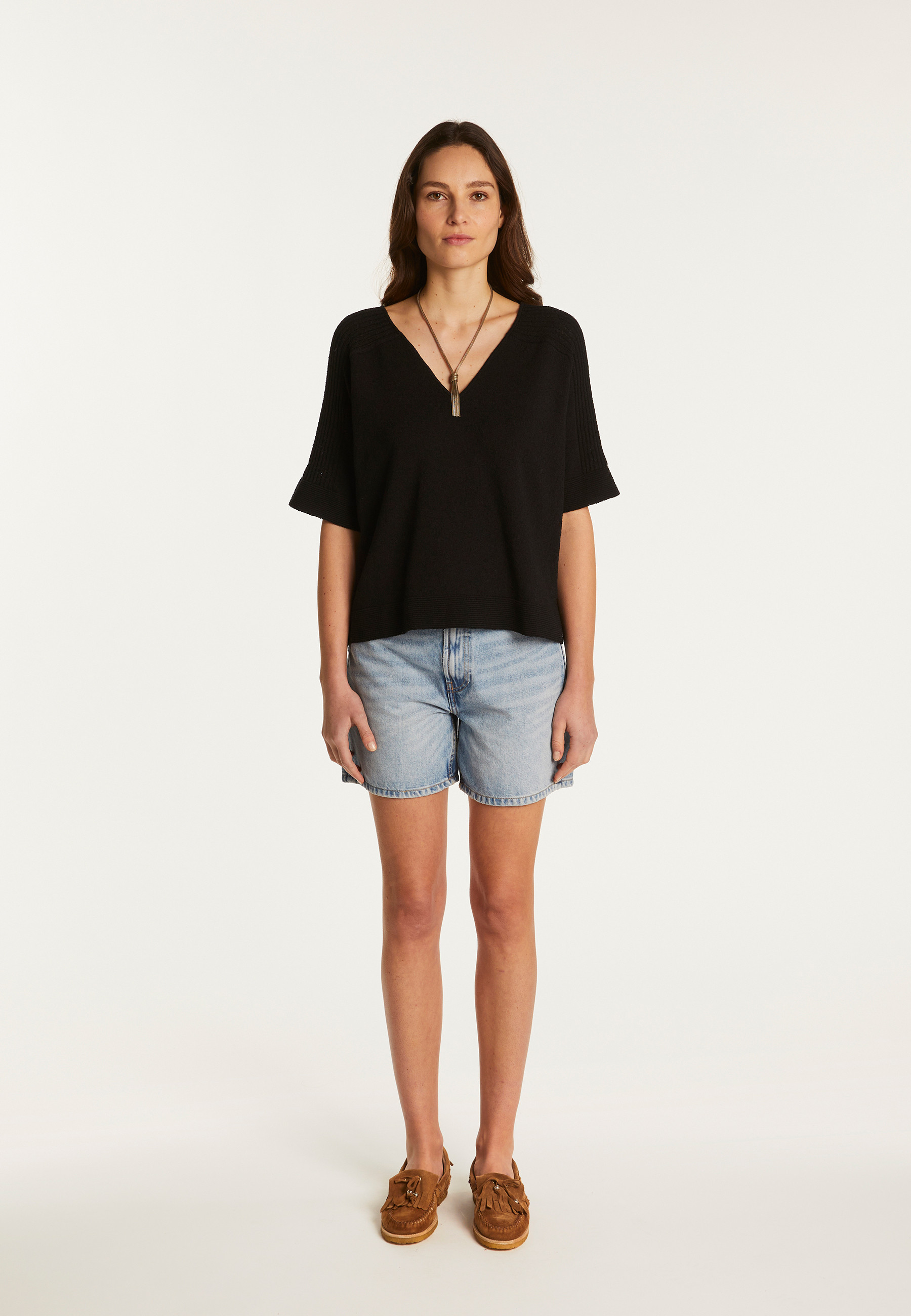 T-shirt col V en coton - Devy