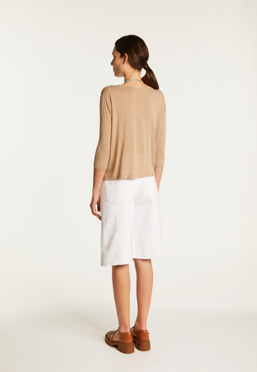 Round neck t-shirt in flamed linen - Domy