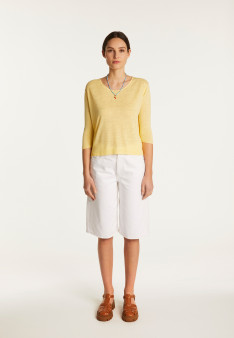 Round neck t-shirt in flamed linen - Domy
