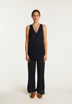 Short-sleeved flamed linen vest - Dara