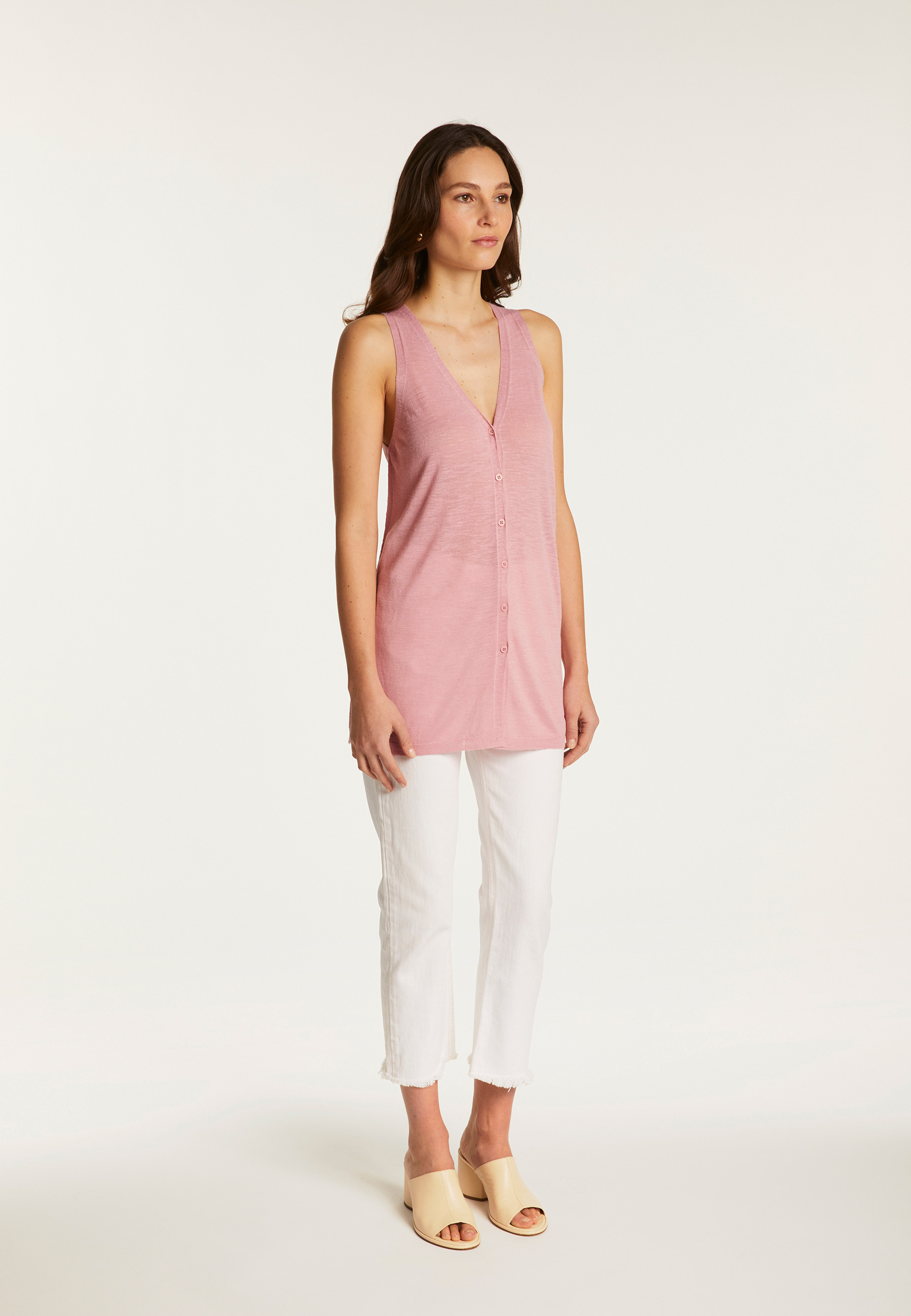 Short-sleeved flamed linen vest - Dara