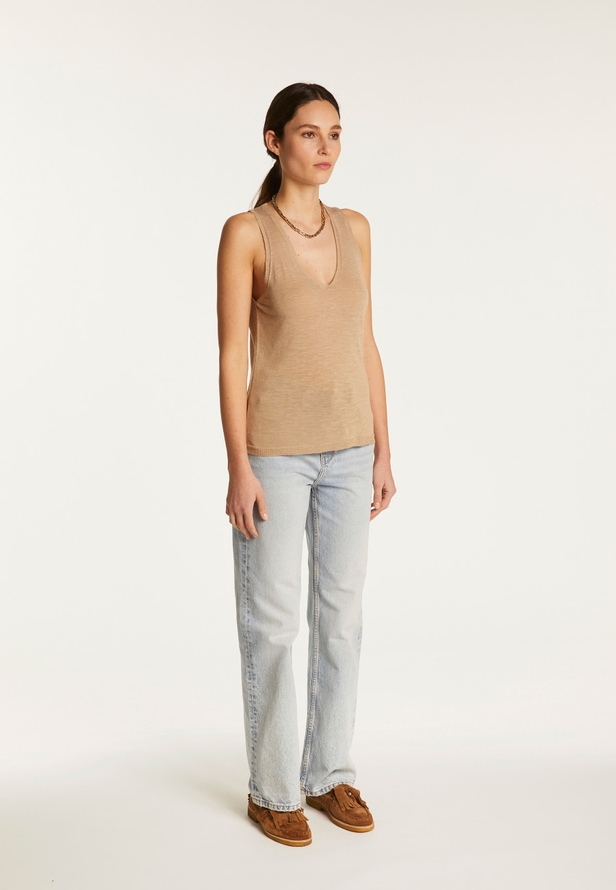Slub linen V-neck tank top - Lalita