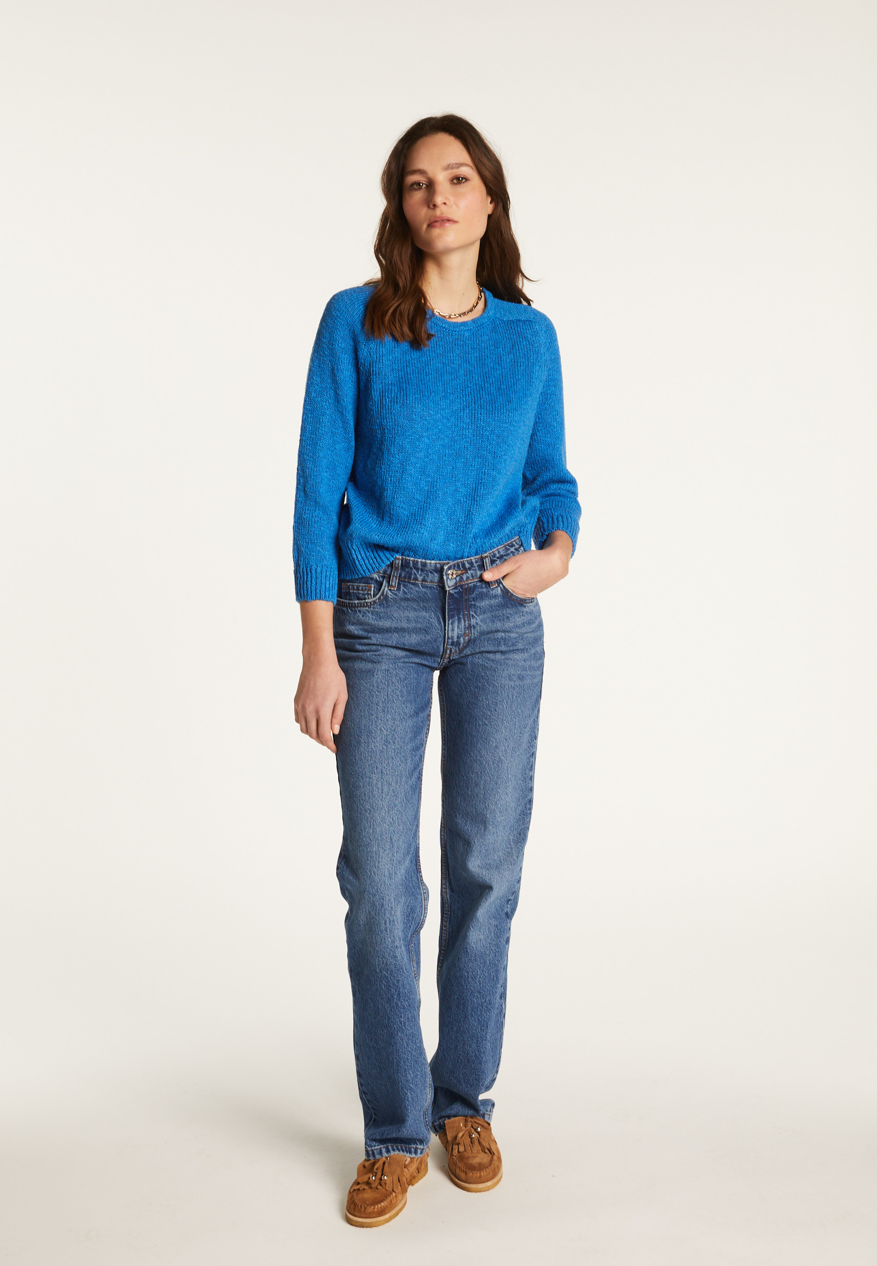 Pull col rond en coton et lin - Nicky