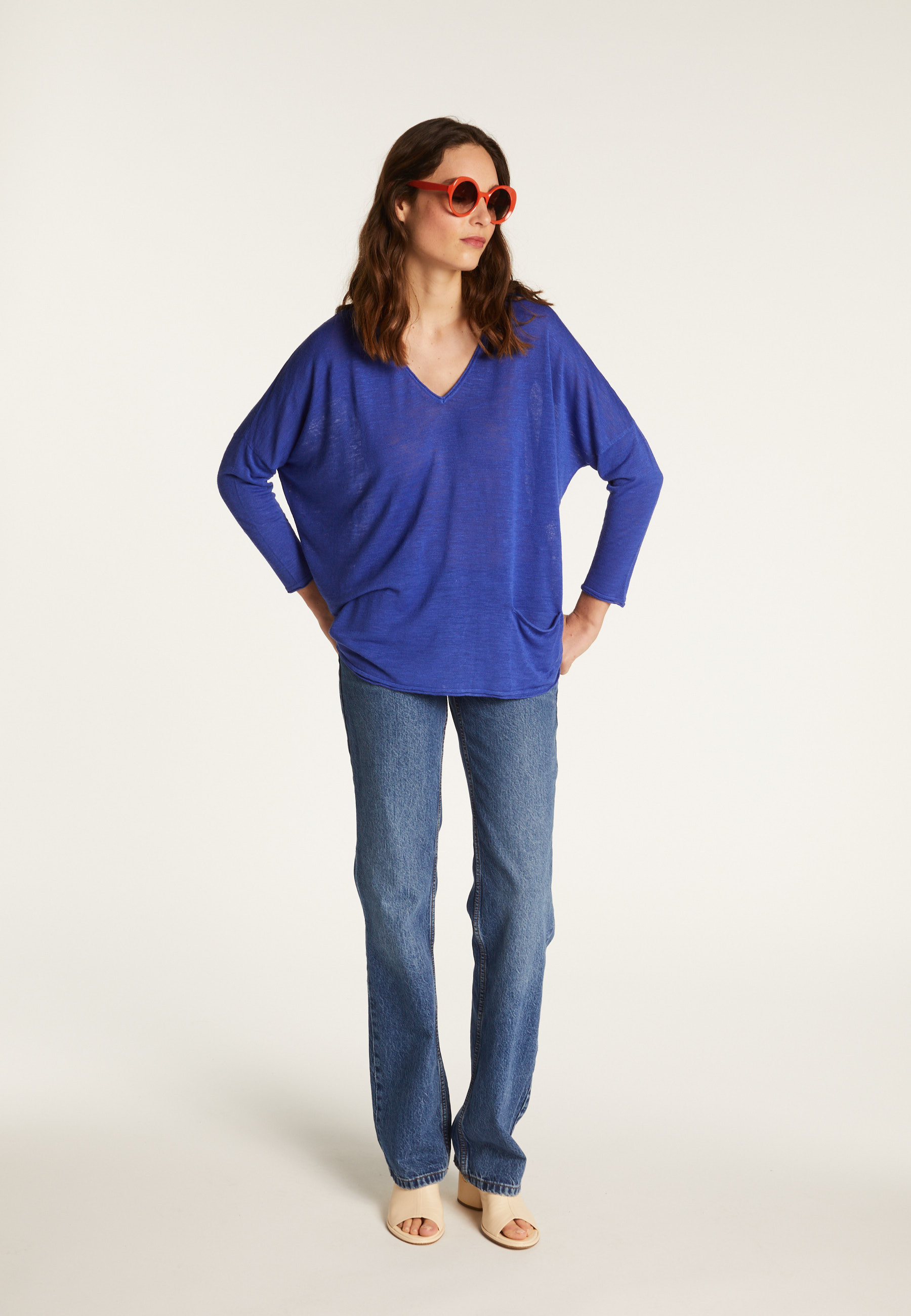 Batwing sleeve sweater in slub linen - Balou