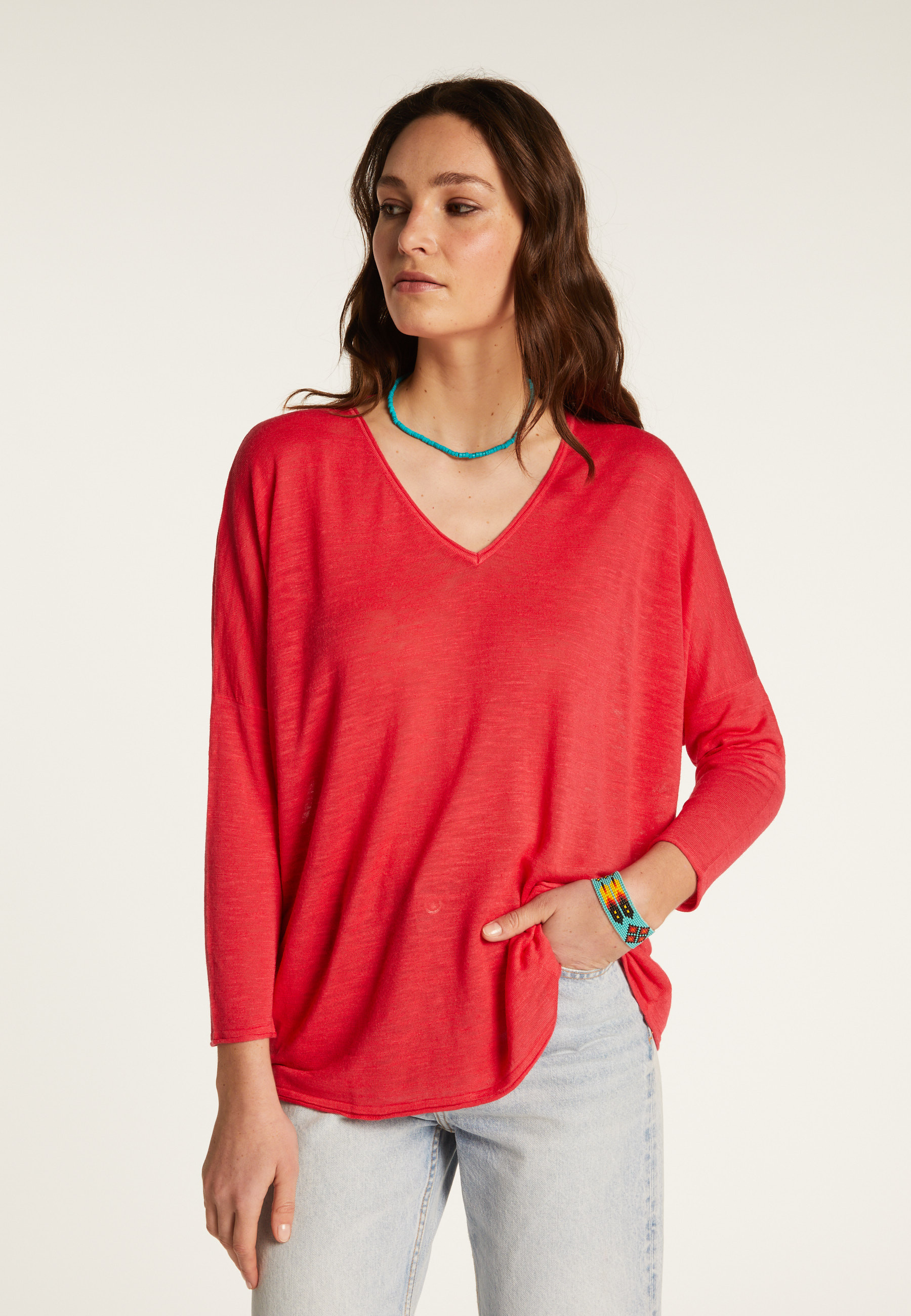Batwing sleeve sweater in slub linen - Balou