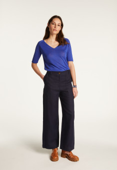 Flamed linen V-neck t-shirt - Bonbon