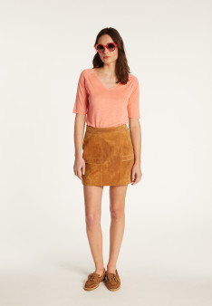 Flamed linen V-neck t-shirt - Bonbon