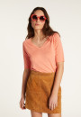 Flamed linen V-neck t-shirt - Bonbon