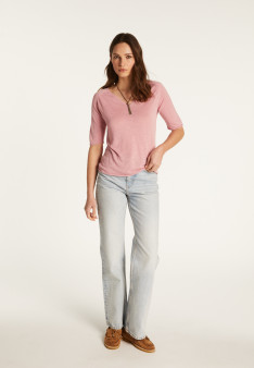 Flamed linen V-neck t-shirt - Bonbon