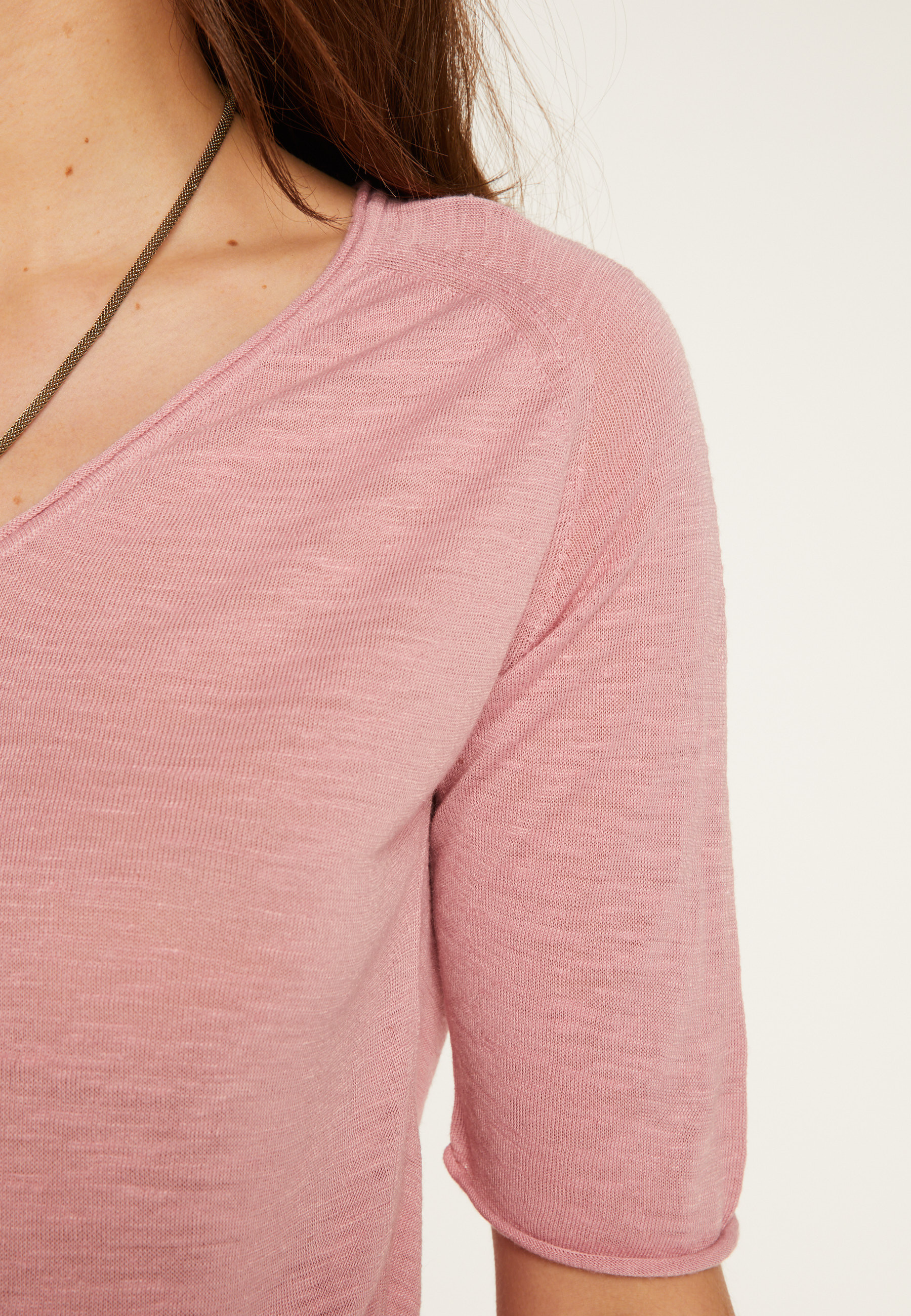 T-shirt col V en lin flammé - Bonbon