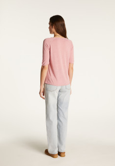 Flamed linen V-neck t-shirt - Bonbon