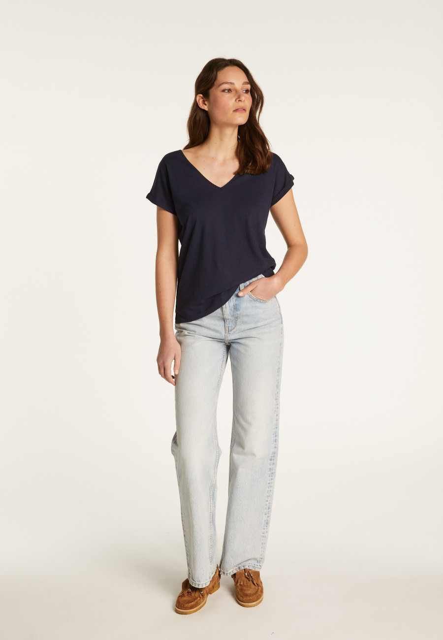 Camiseta de algodão com decote em V - Dasha