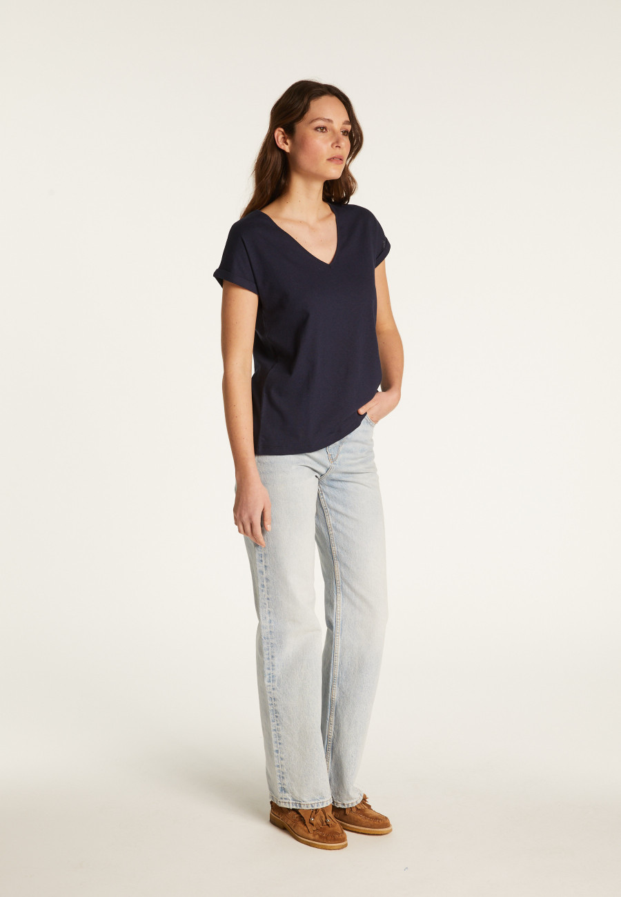 Camiseta de algodão com decote em V - Dasha