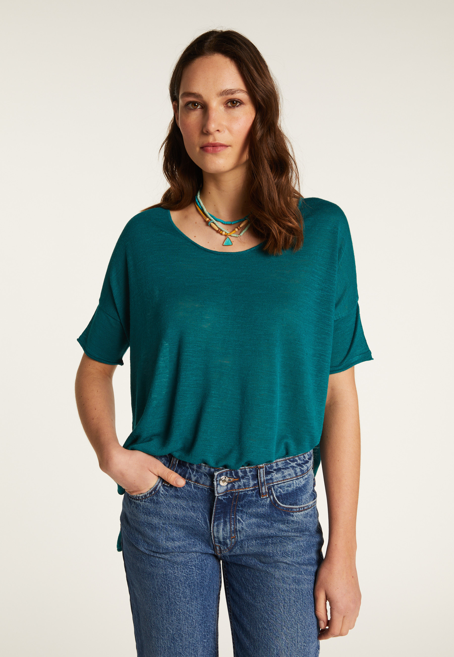 T-shirt col rond en lin flammé - Béatrice