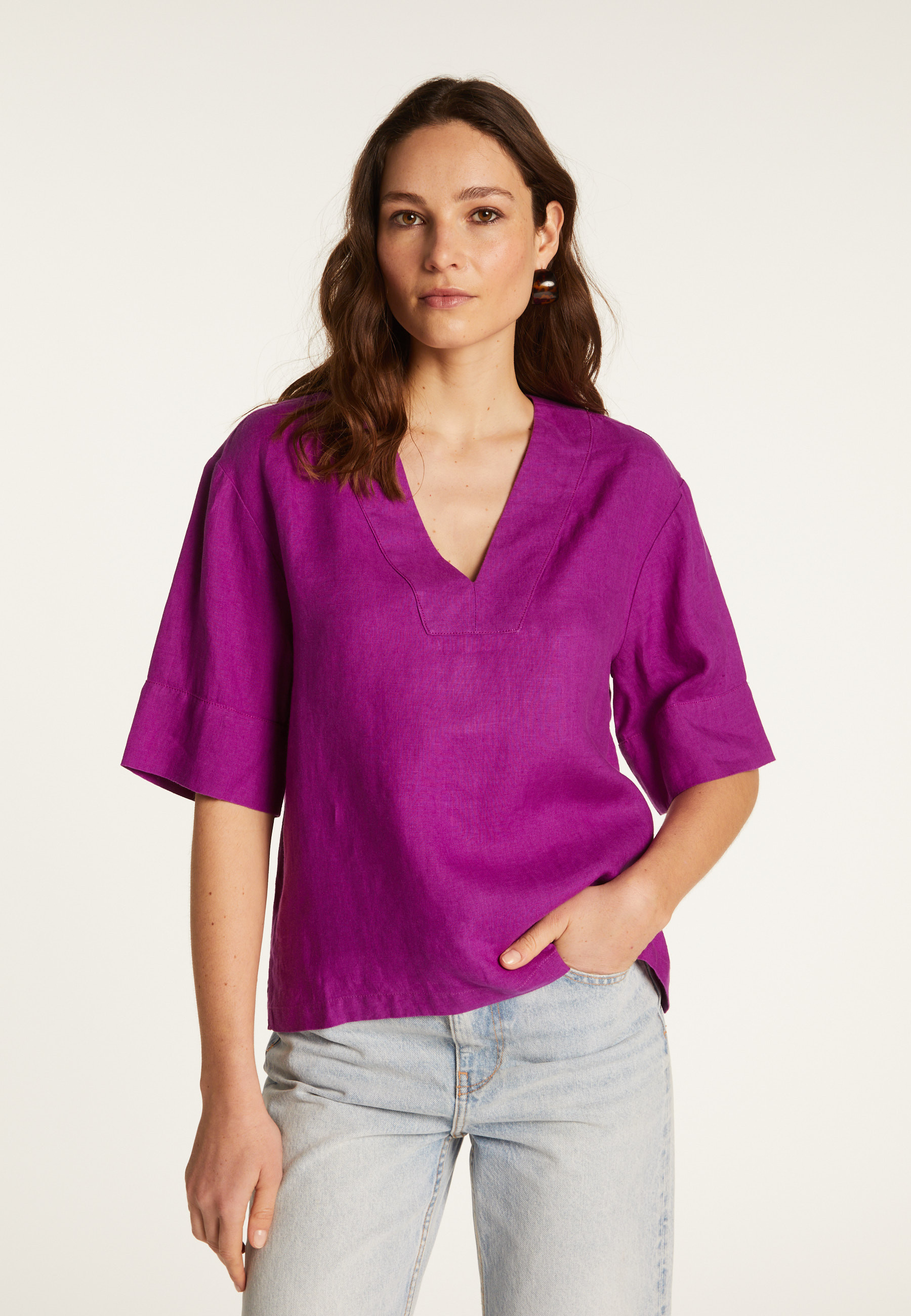 T-shirt col V en lin - Emma
