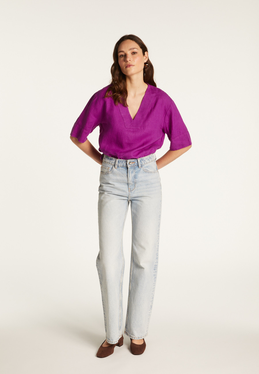 Camiseta de linho com decote em V - Emma