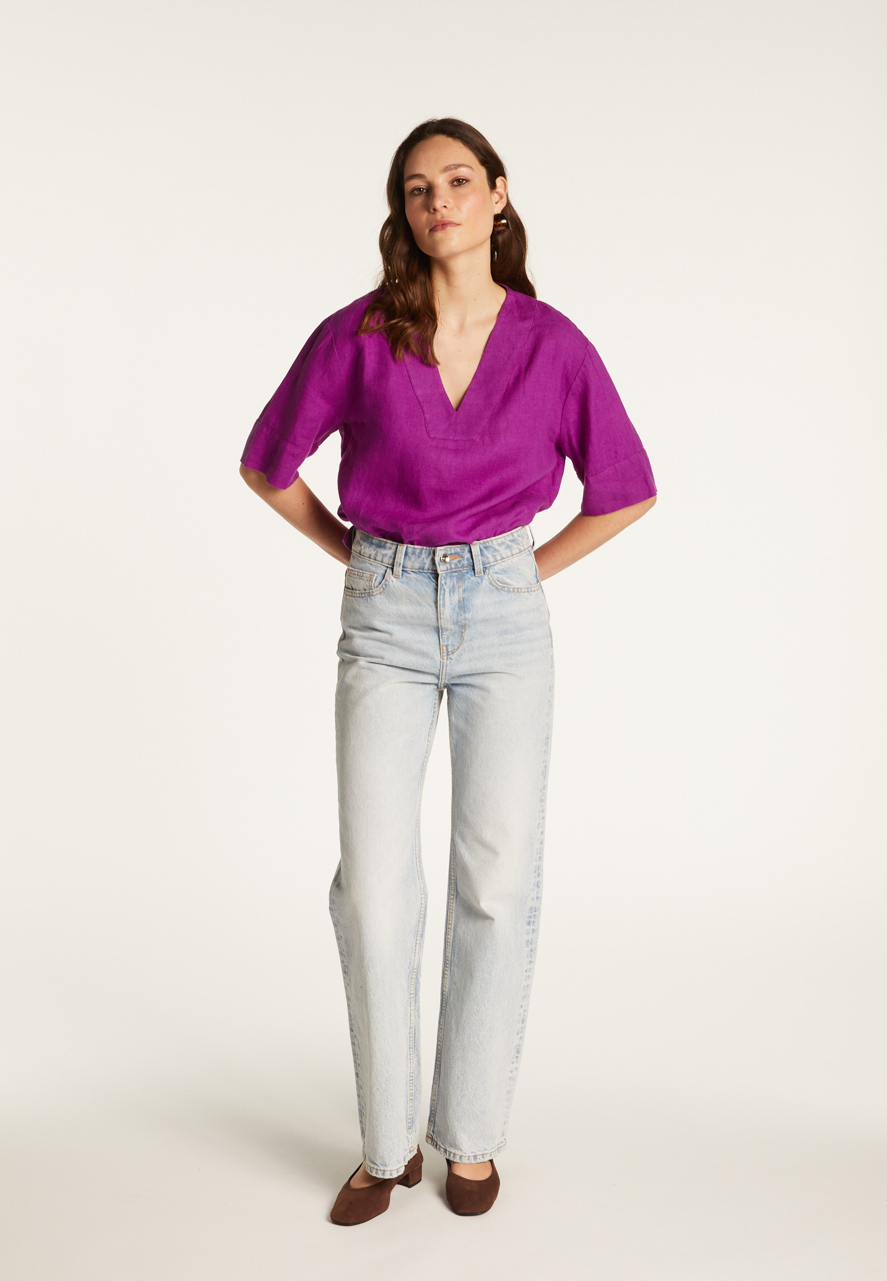 T-shirt col V en lin - Emma