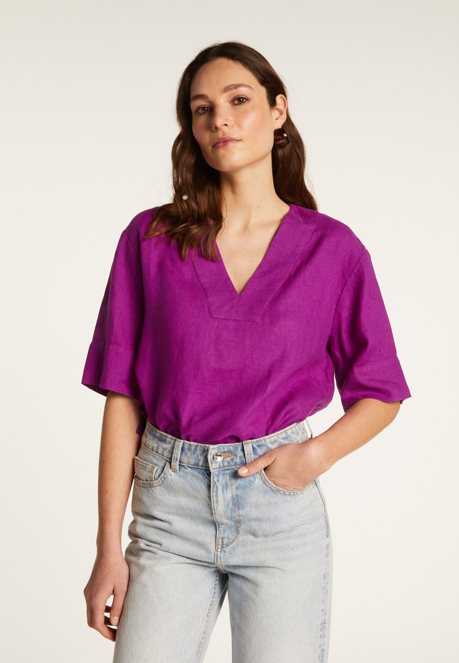 Camiseta de linho com decote em V - Emma