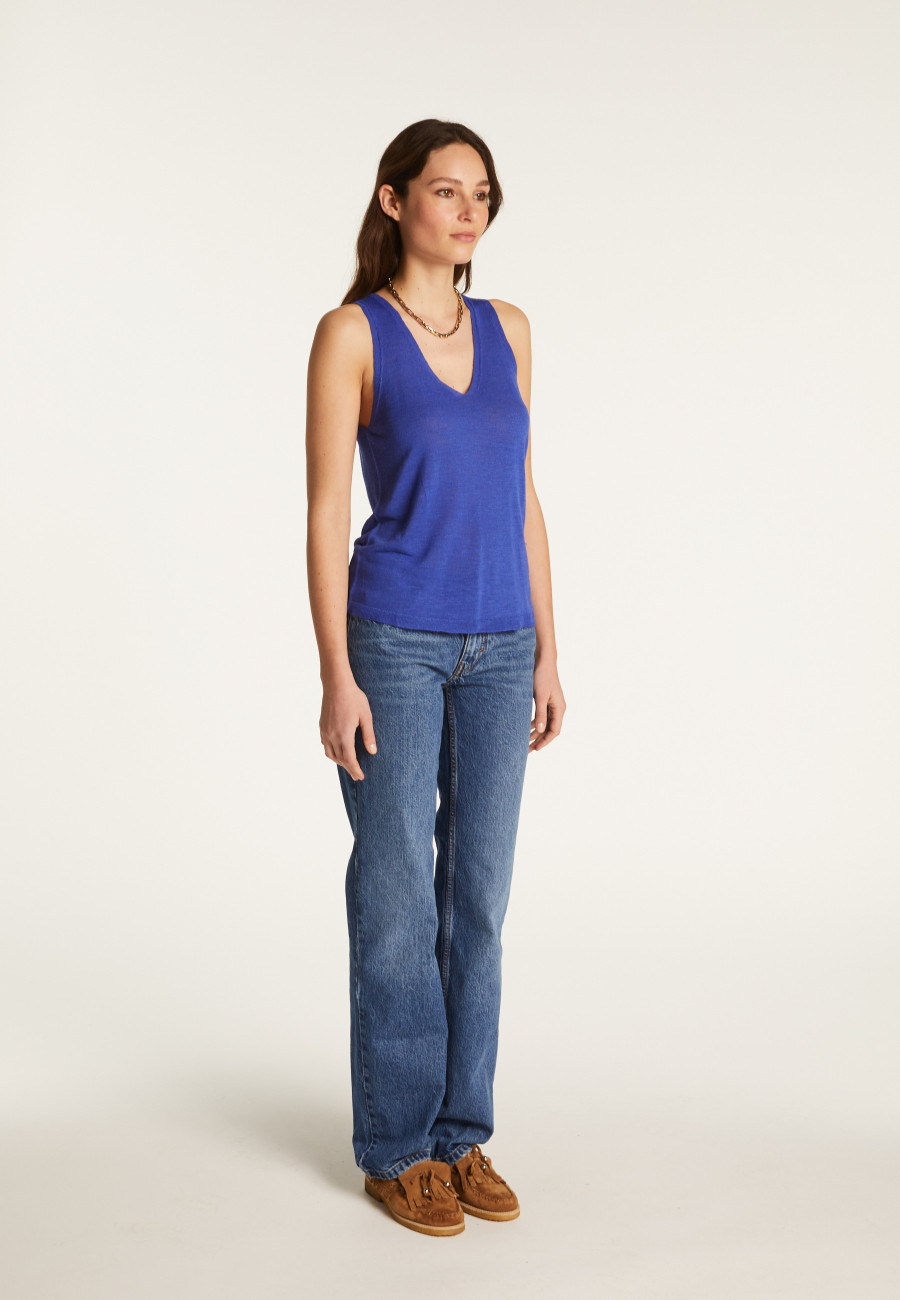 Slub linen V-neck tank top - Lalita
