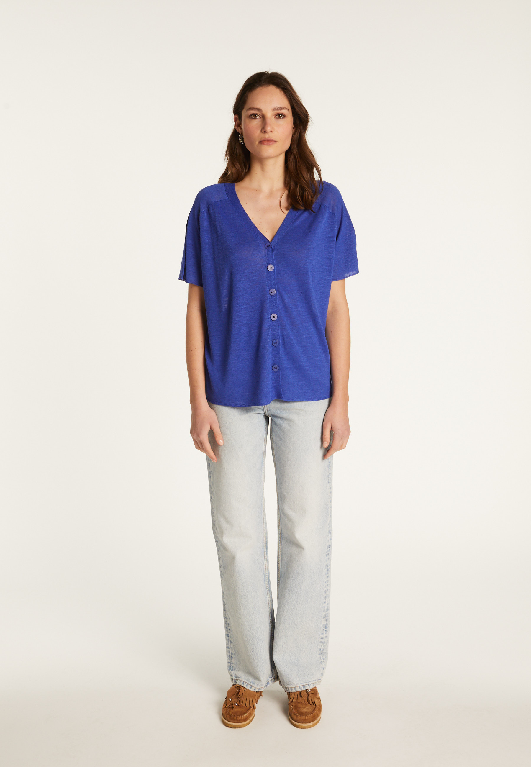 T-shirt à boutons en lin flammé - Lily