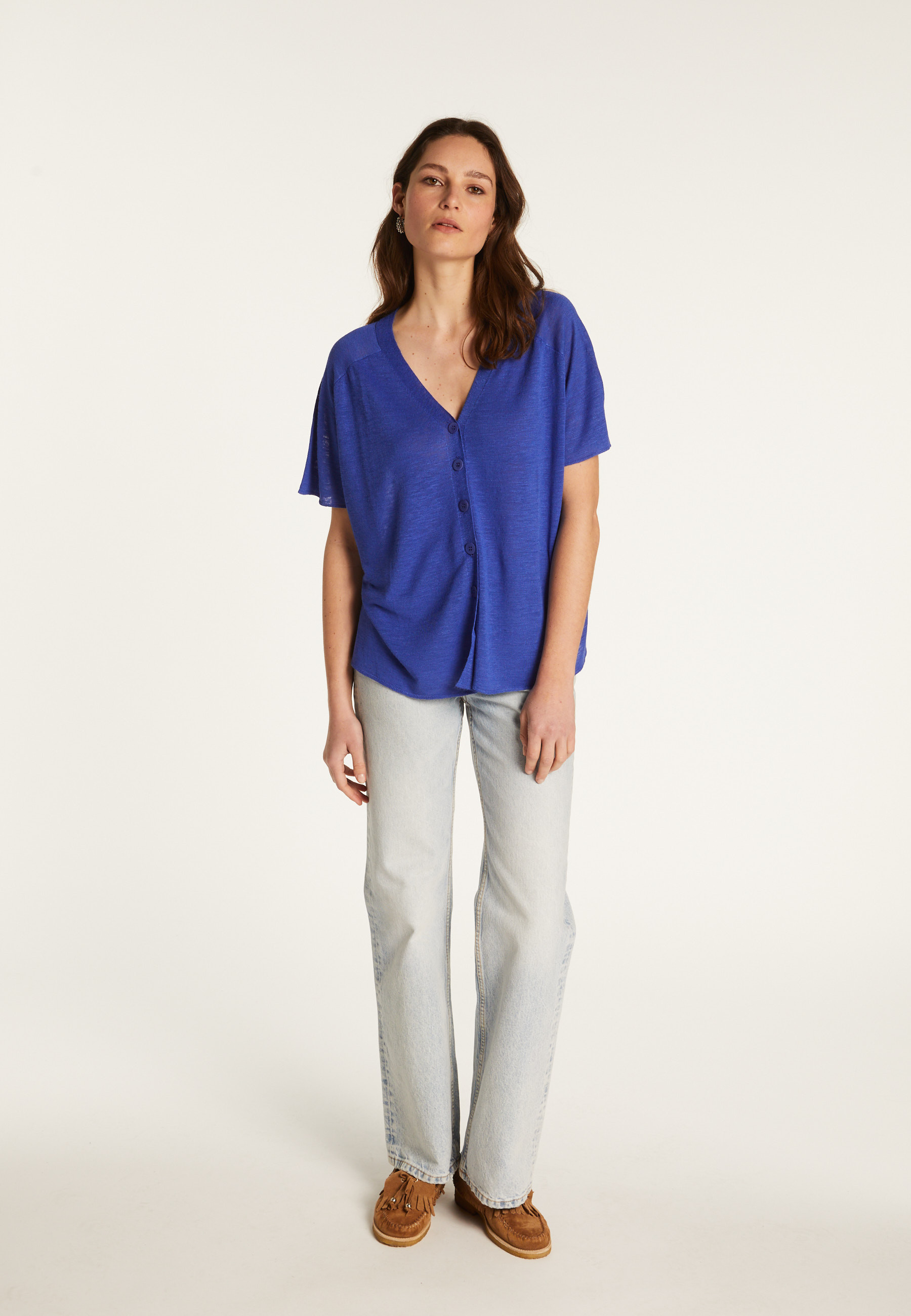 T-shirt à boutons en lin flammé - Lily