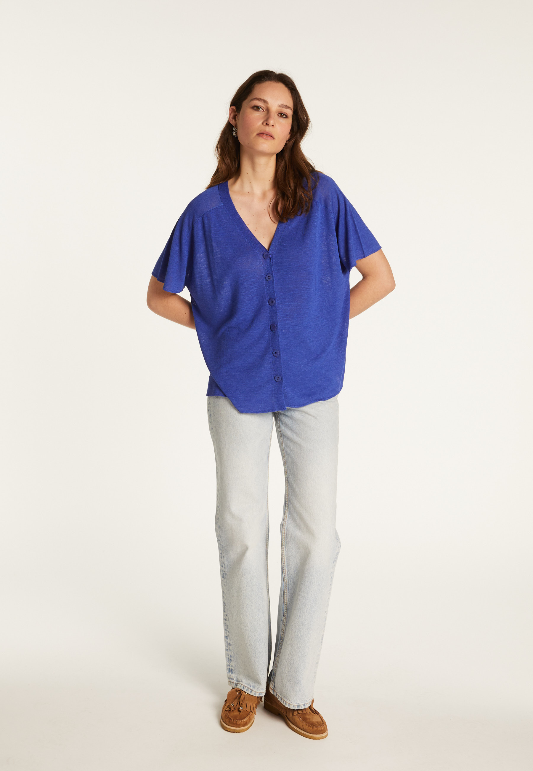 T-shirt à boutons en lin flammé - Lily