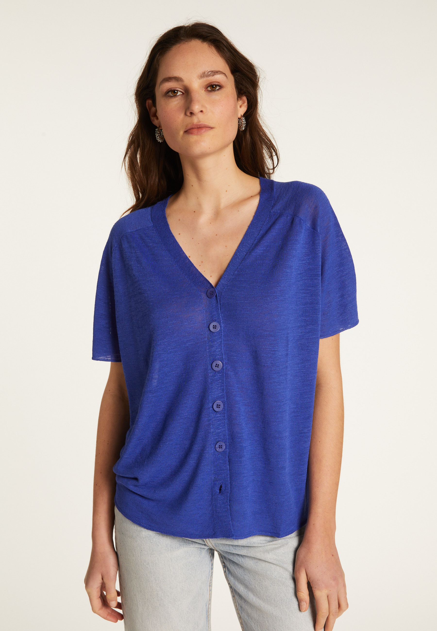 T-shirt à boutons en lin flammé - Lily