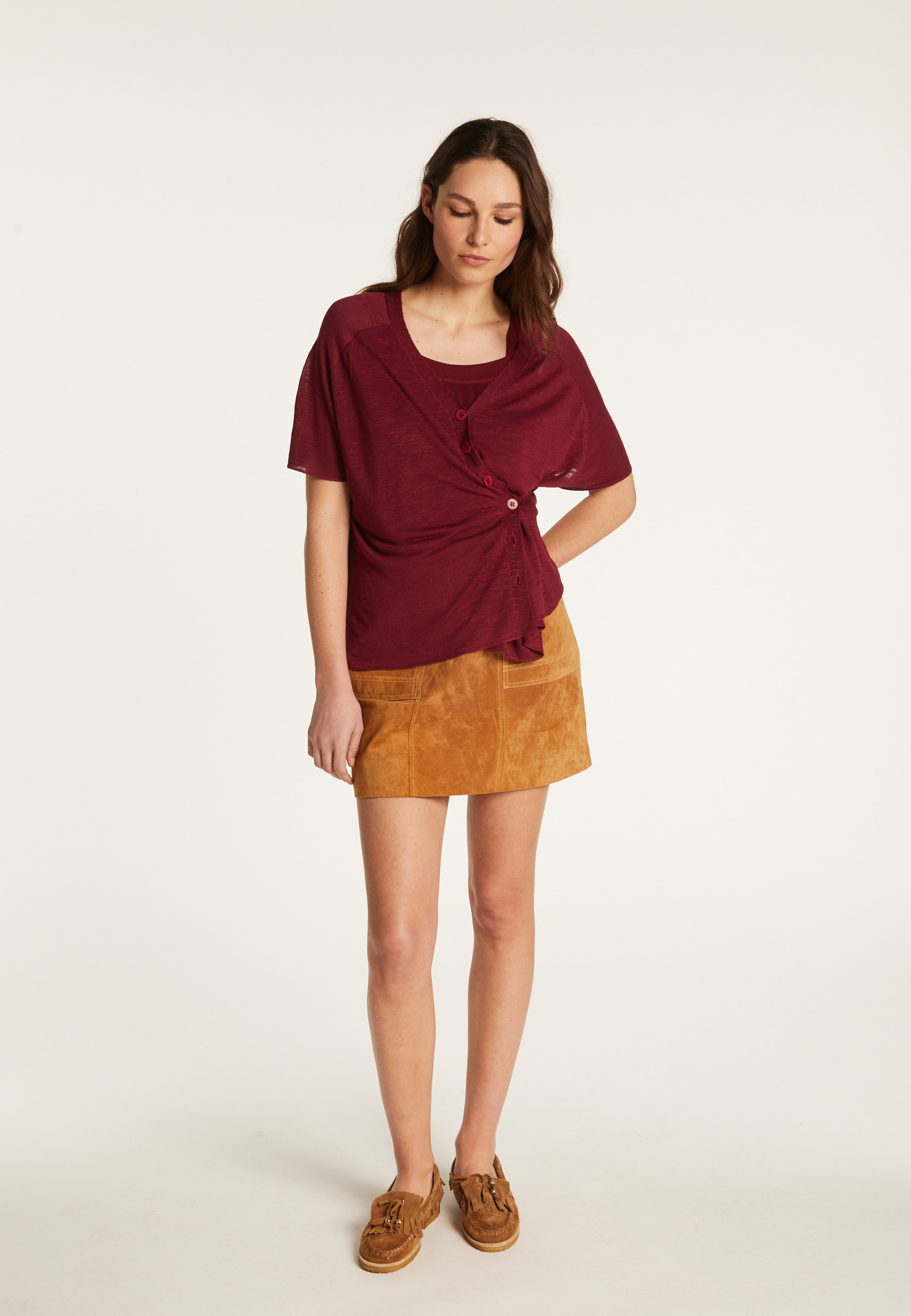 T-shirt à boutons en lin flammé - Lily