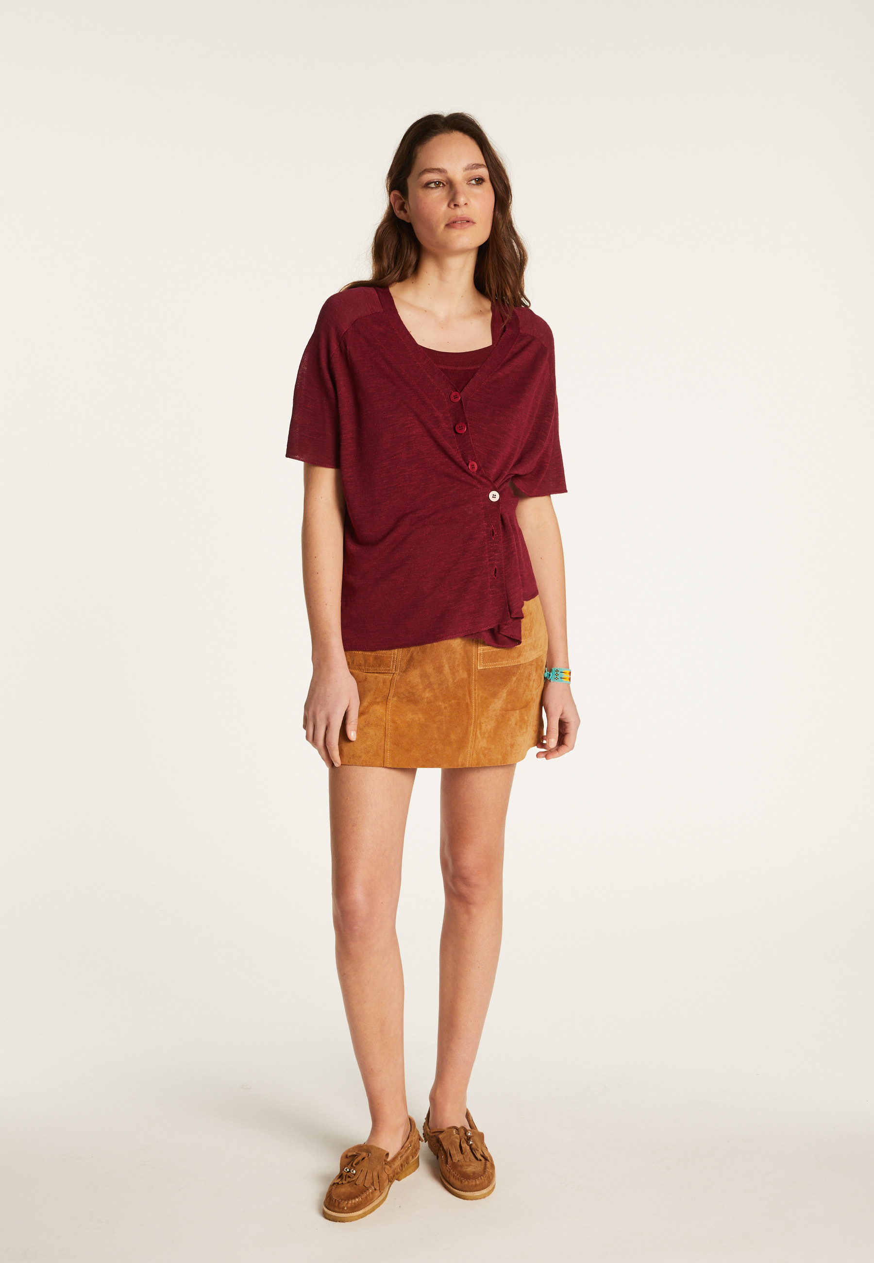 T-shirt à boutons en lin flammé - Lily