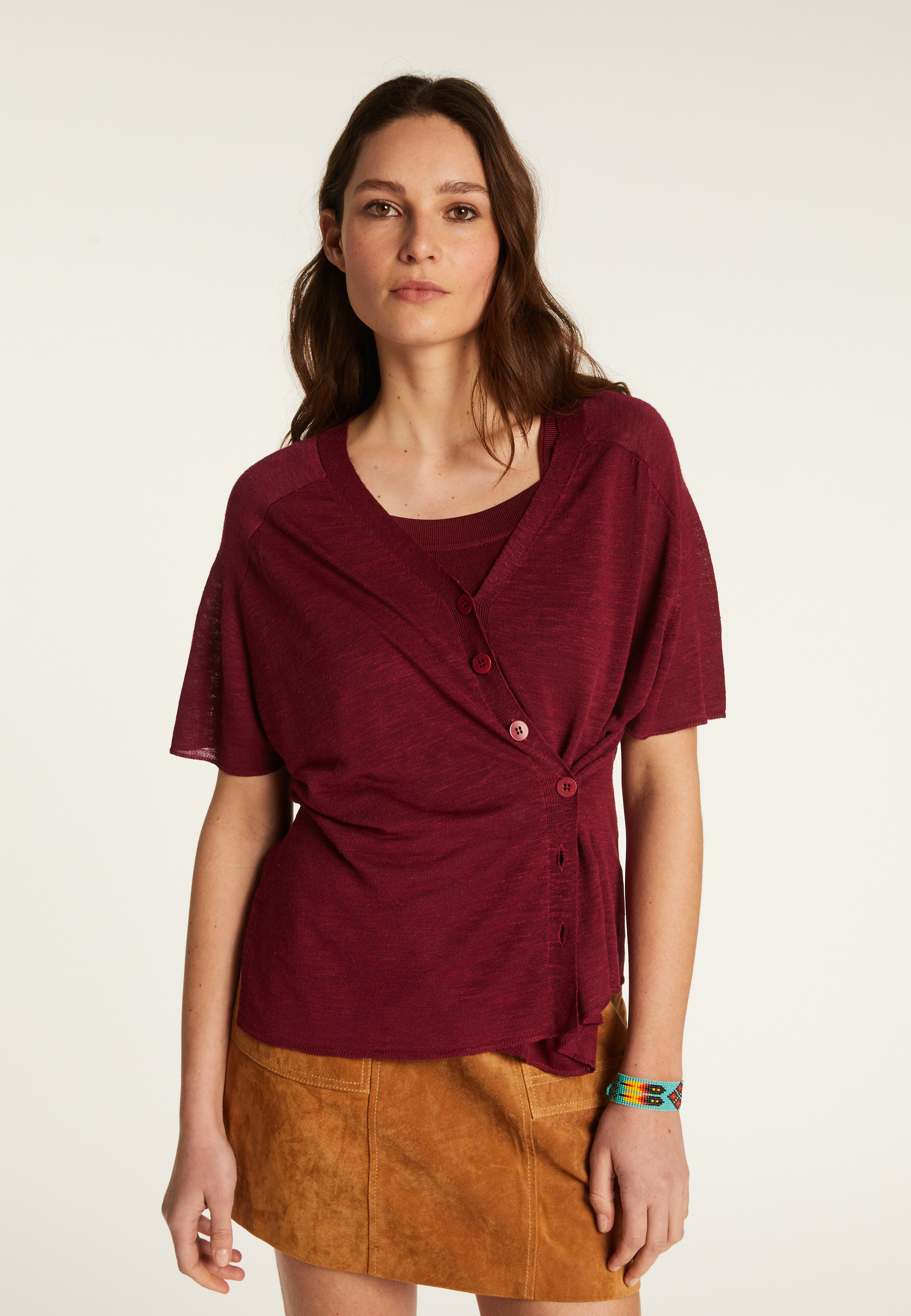T-shirt à boutons en lin flammé - Lily