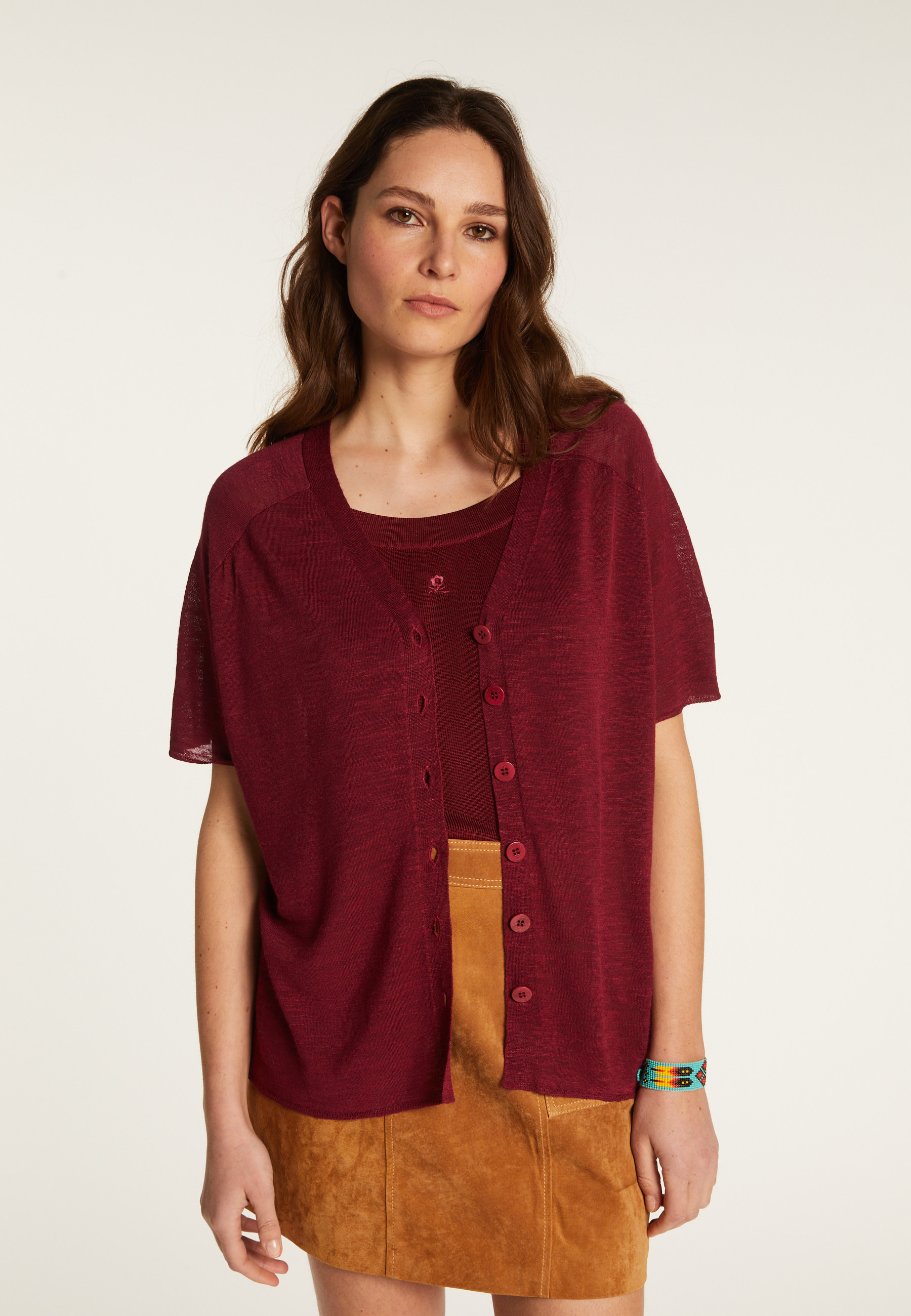 T-shirt à boutons en lin flammé - Lily