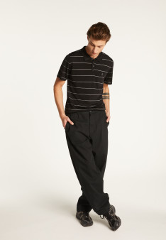 Polo à rayures en Fil Lumière Léon 6011 crepuscule - 01 Noir